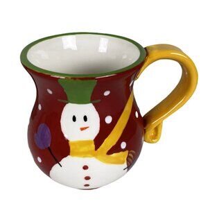 Pier 1 One Snowball Snowman Coffee Mug Holiday Winter Christmas Hand Painted